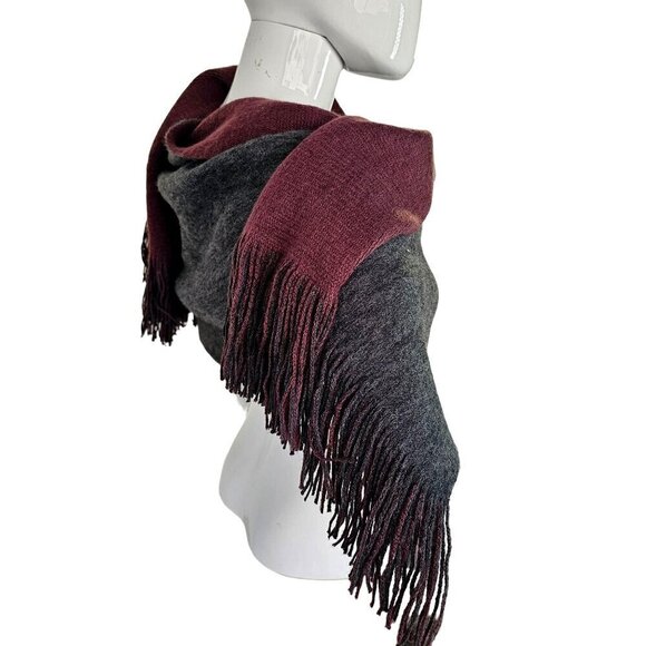 Garage Reversible Fringed Scarf Wrap Shawl Burgundy Gray Acrylic Oblong 78 X 17 - Picture 5 of 10